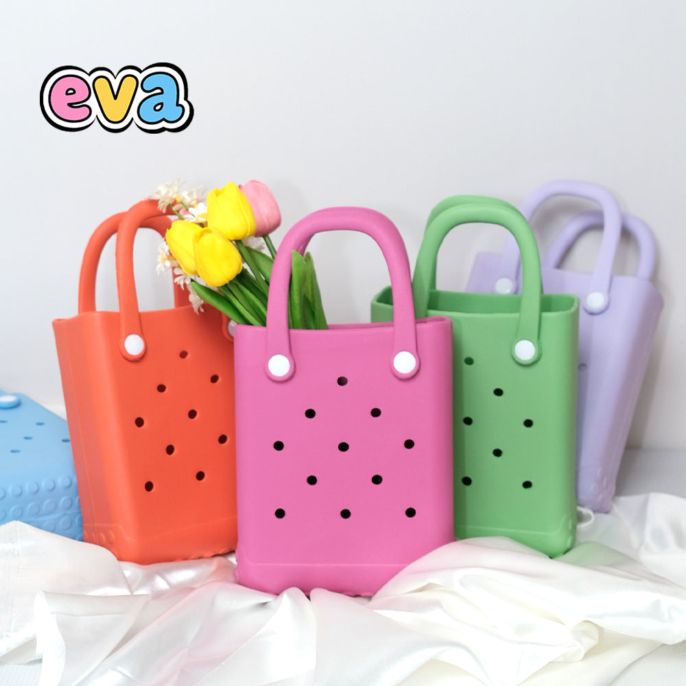 Fashionable Factory Small EVA Beach Travel Outdoor Shopping Waterproof Durable Girls Kids Open Two Handle Tote Handbag Bogg Bag