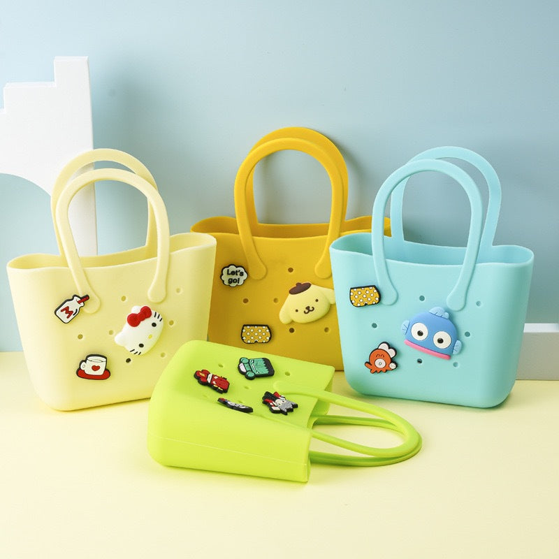 2026 New Cute Fashion Customs Logo Small Silicone Rubber Beach Waterproof Durable Handle Tote Handbag Bag for Little Girls Kids