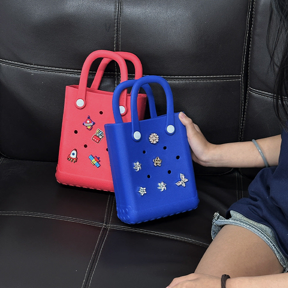 Fashionable Factory Small EVA Beach Travel Outdoor Shopping Waterproof Durable Girls Kids Open Two Handle Tote Handbag Bogg Bag