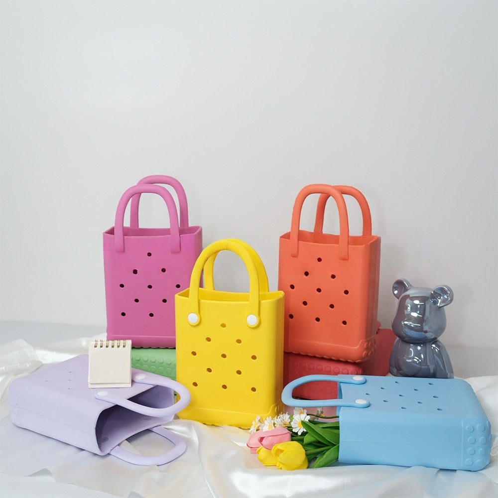 Fashionable Factory Small EVA Beach Travel Outdoor Shopping Waterproof Durable Girls Kids Open Two Handle Tote Handbag Bogg Bag