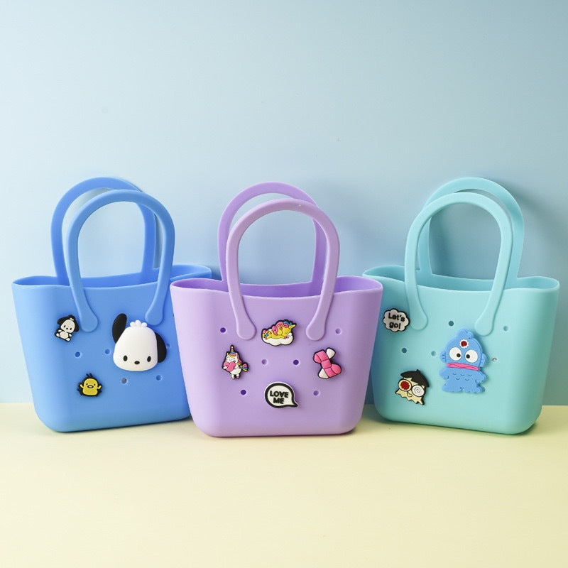 2026 New Cute Fashion Customs Logo Small Silicone Rubber Beach Waterproof Durable Handle Tote Handbag Bag for Little Girls Kids