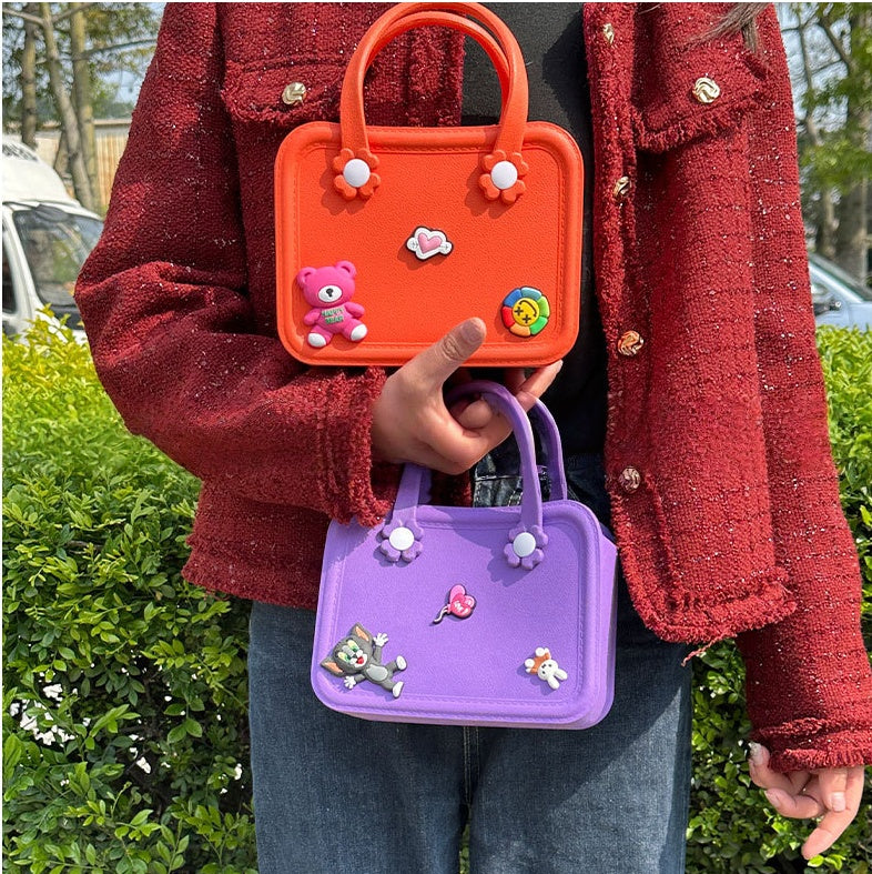 New Cute Fashion Customs Logo Small Waterproof EVA Manufacture Beach Outdoor Light Tote Handbag Bags for Kids Girls Women