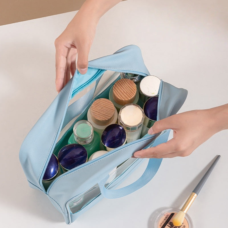Large Medium Small Capacity  Reusable Clear Customs Logo Fashion Travel PVC Zipper Storage Cosmetic Makeup Bag for Girls Women