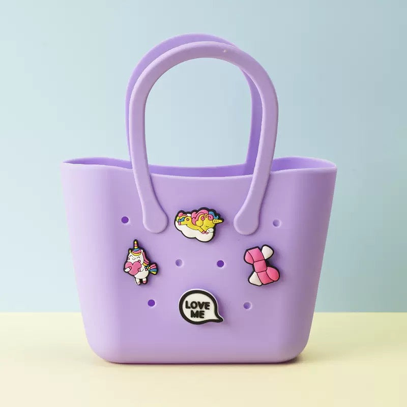 2026 New Cute Fashion Customs Logo Small Silicone Rubber Beach Waterproof Durable Handle Tote Handbag Bag for Little Girls Kids