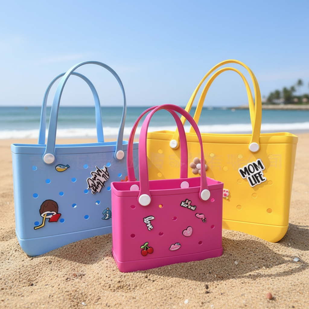 Large Medium Small Size China Factory Waterproof Travel Shopping Beach EVA Bogg Bag Handbag Tote for Girl Women