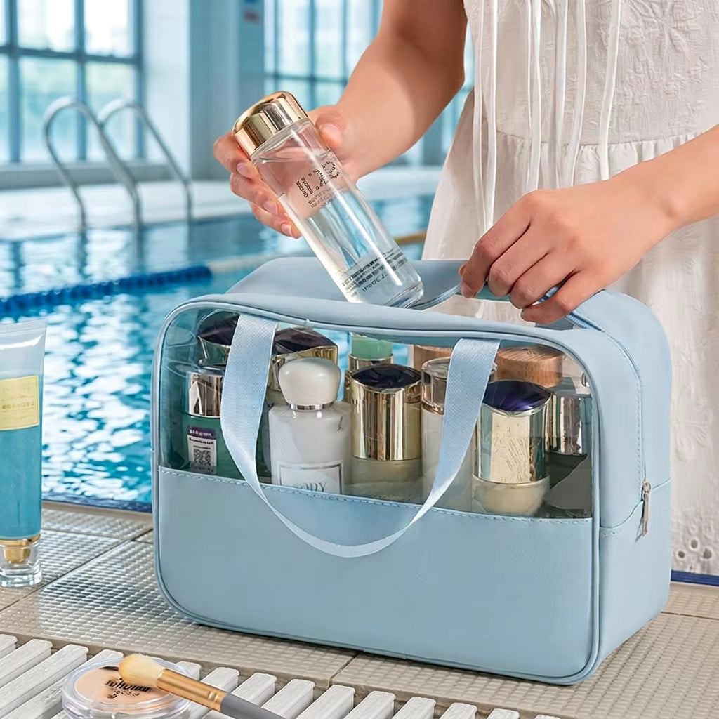 Large Medium Small Capacity  Reusable Clear Customs Logo Fashion Travel PVC Zipper Storage Cosmetic Makeup Bag for Girls Women