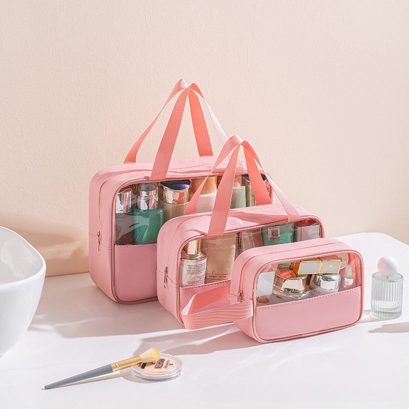 Large Medium Small Capacity  Reusable Clear Customs Logo Fashion Travel PVC Zipper Storage Cosmetic Makeup Bag for Girls Women